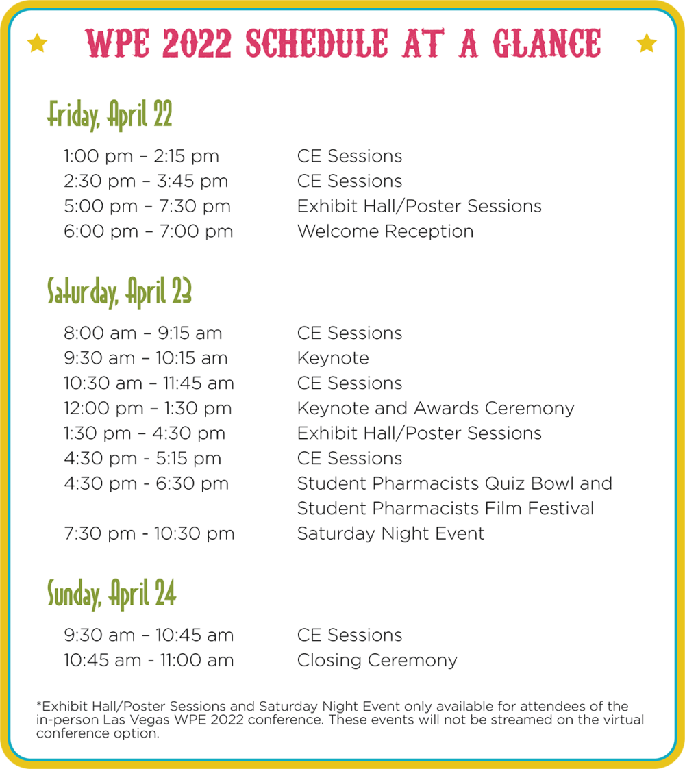 WPE 2022 Schedule At A Glance